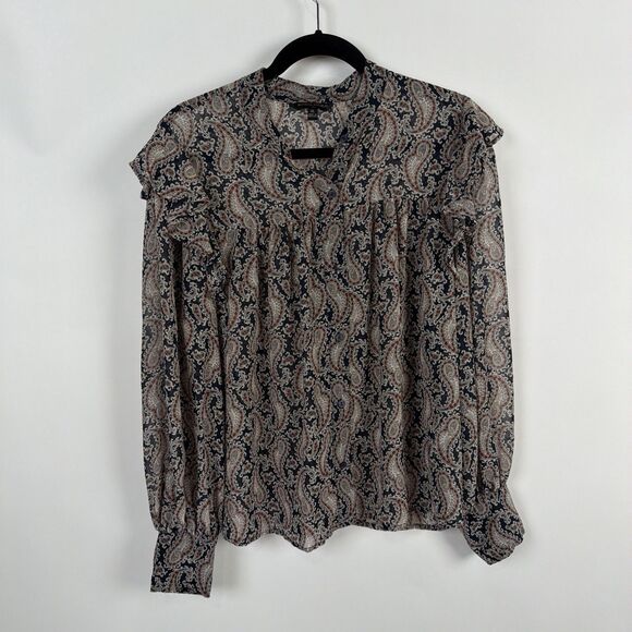 Banana Republic Tops - Banana Republic Ruffle  Blouse XL Sheer Paisley Bishop Sleeve Dark Academia Poet